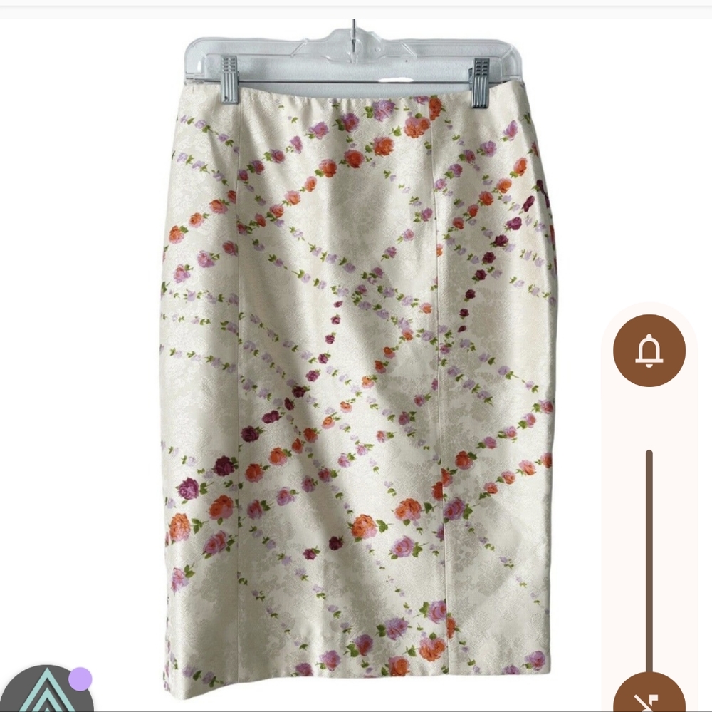 Tracy Reese Anthropologie Cream Floral Print Textured 100% Silk Pencil Skirt 6